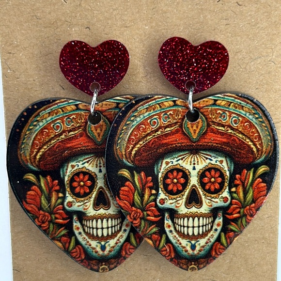 Jewelry - Acrylic Skull Heart Design Earrings
